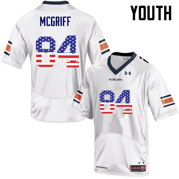 Auburn Tigers Youth Jaylen McGriff #84 White Under Armour Stitched College USA Flag Fashion NCAA Authentic Football Jersey DJF7774QK